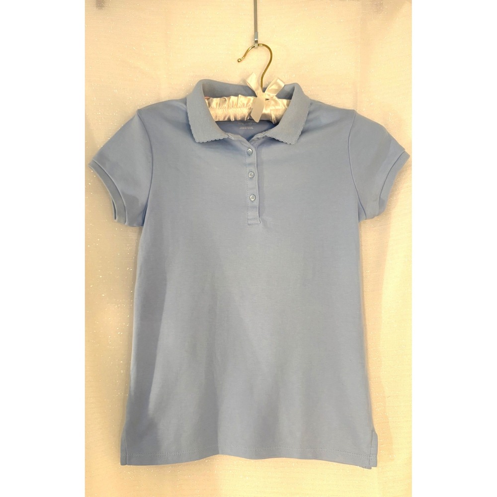 Nautica School Uniform Girls Blue Short Sleeve Polo Shirt Size L 12-14 Picot